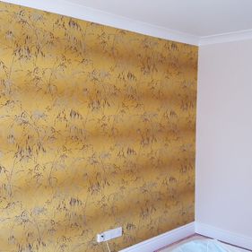 yellow feature wall