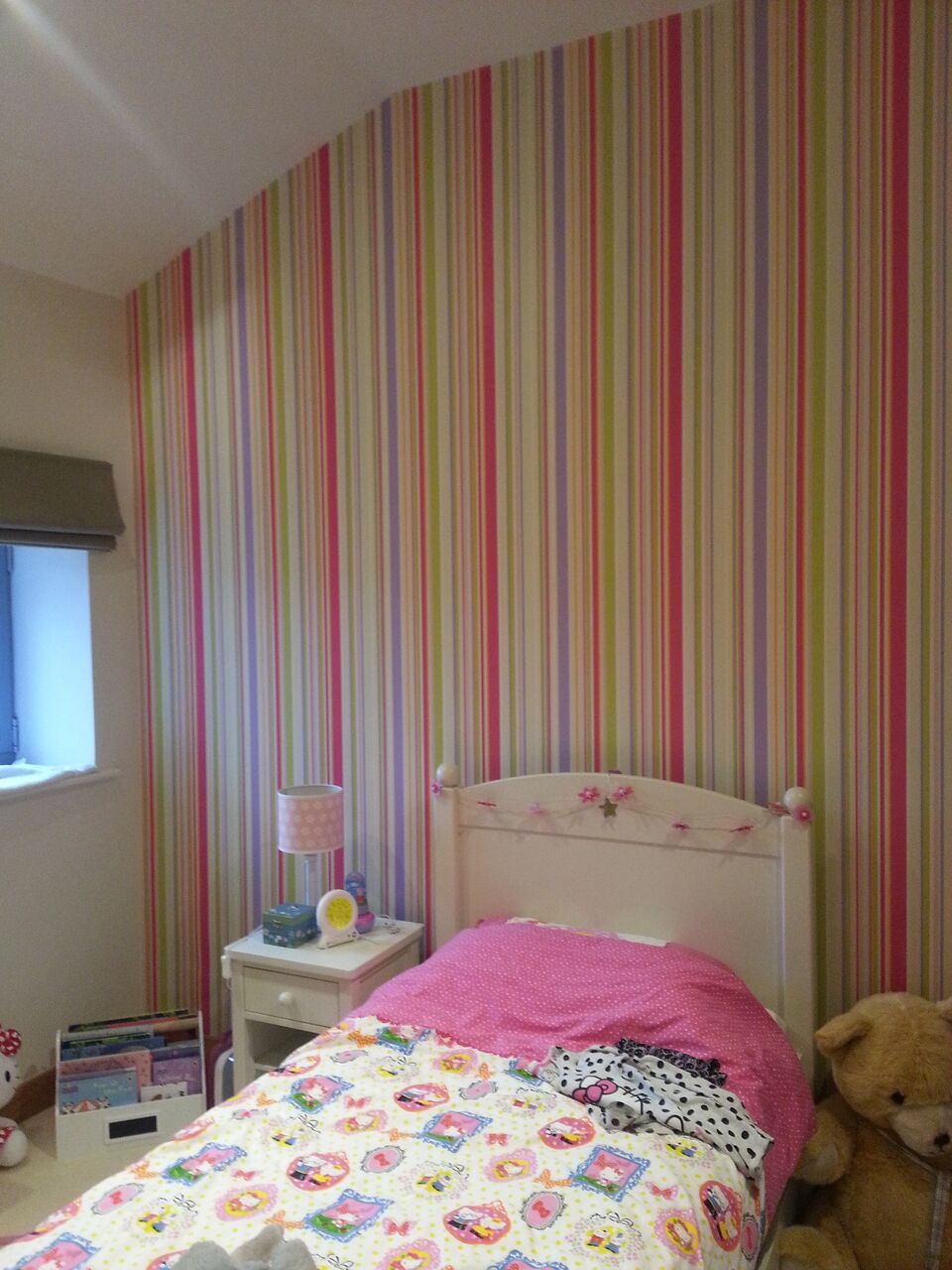 striped feature wall pink green purple